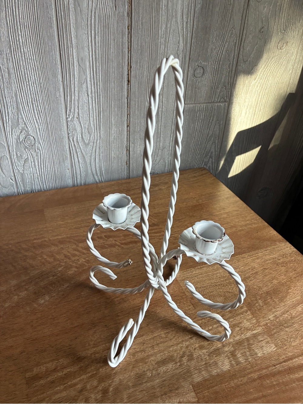 Vintage White Metal Twisted Rope Candle Holder